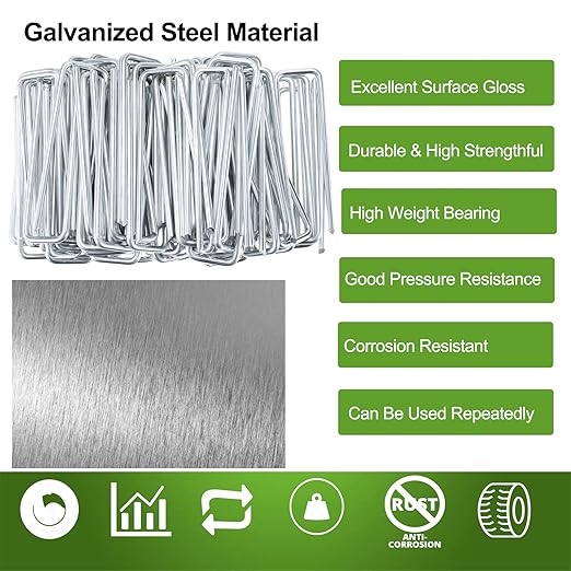 Finderomend 100 Pack Landscape Staples and 100 Pack Gaskets,6" Galvanized Steel Garden Staples 11 Gauge with Black Pads,Landscape Pins Turf Staples for Securing Weed Barrier Fabric Artificial Grass