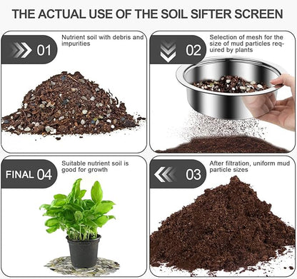 Bonsai Soil Sifter Set for Gardening - Soil Sieve with 5 Interchangeable Mesh (1mm, 3mm, 5mm, 7mm, 9mm), Garden Sifting Screen for Dirt, Sand, Rock, Filtration, Compost and Bonsai