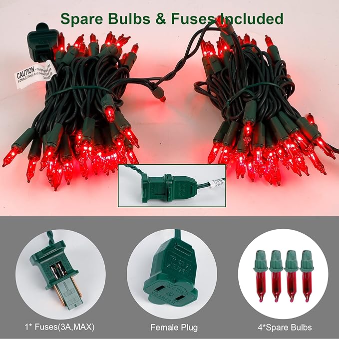 LJLNION 3 Sets Christmas Lights, 150 Count 33 FT Each Mini String Lights, Green Wire Fairy Lights, 120V UL Certified Connectable Xmas Tree Light for Holiday Winter Patio Party Outdoor Decoration, Red