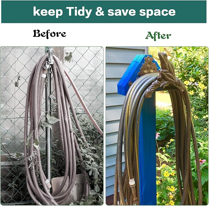 Sungmor Heavy Duty Cast Iron Garden Hose Holder | Water Hose Hanger Wall Mounted | Decorative Indoor Outdoor Hose Rack Reel | 50FT 75FT 100FT Water Hose Bulter Storage | Lovely Frog Metal Hose Stand