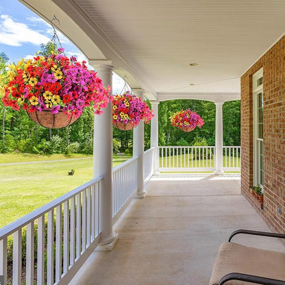 Geegoods 2 Set Artificial Hanging Plants Flowers Basket for Outdoor, Fake Faux UV Sun Resistant Look Real Colorful Violet Hanging Flowers for Spring Summer Porch Home Patio Balcony Yard