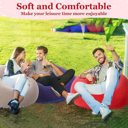 Realspring Inflatable Bean Bag Chairs Outdoor Blow up Camping Chairs Inflatable Lazy Sofa Folding Portable Bean Bag Loungers Couch for Movie Night(Coffee,Blue,Red,6 Pcs)