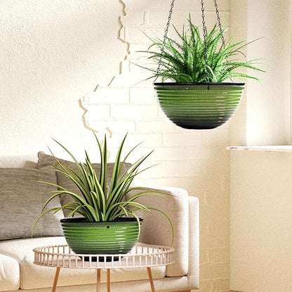 10 Inch Hanging Planter, 2 Pack Hanging Planters for Indoor Outdoor Plants Self Watering Hanging Pots with Drainage Holes for Garden Home (Green)