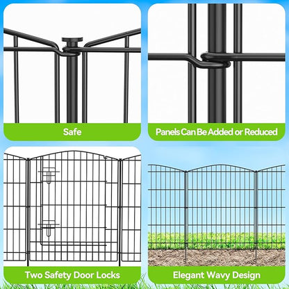 INJOPEXI Decorative Garden Fence 6 Panels 11.8ft (L)×30in (H) Garden Fence No Dig Animal Barrier Fencing with 5 Panels + 1 Gate Rustproof Metal Wire Temporary Dog Fence Border for Patio Outdoor Yard