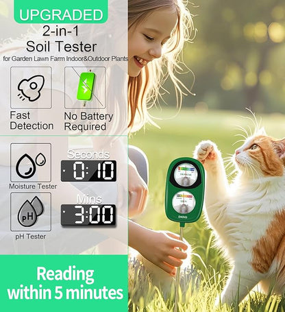 2-in-1 Soil Moisture Meter, Soil PH Meter, Large Dual-Screen Soil PH Tester & Moisture Meter for Plants Indoor&Outdoor Garden,Lawn,Farm Soil Test Kit-No Battery Needed-Leaf Green