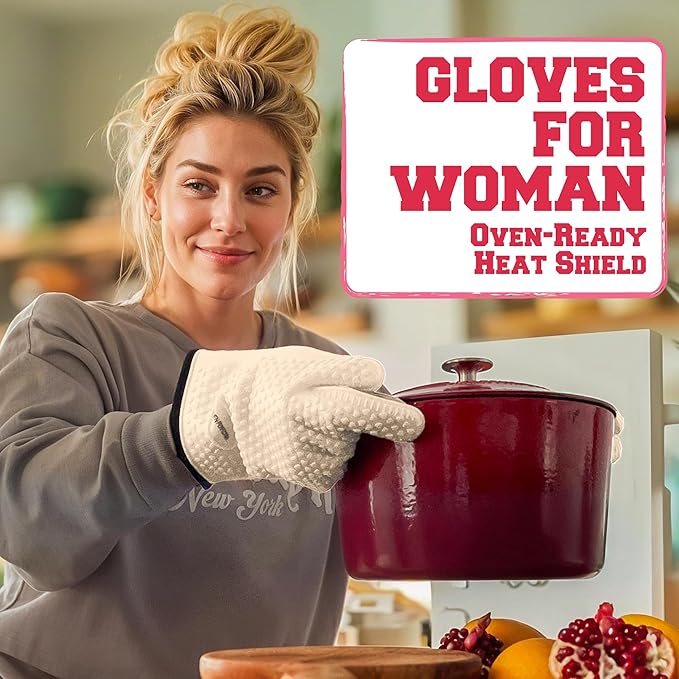 KITCHEN PERFECTION XL Silicone Smoker Oven Gloves for Women -Extreme Heat Resistant BBQ Gloves -Handle Hot Food Right on Your Grill Fryer&Pit|Waterproof Grilling Cooking Mitts|Superior Set+3 Bonuses