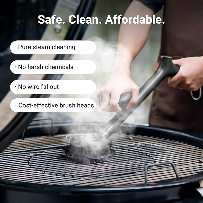 ThermoMaven BBQ Grill Brush Bristle Free - 17" Safe Steam Grill Cleaner Brush with Scraper and 5 Brush Heads for Porcelain/Gas/Charcoal Grill Outdoor Grill Barbecue Cleaner