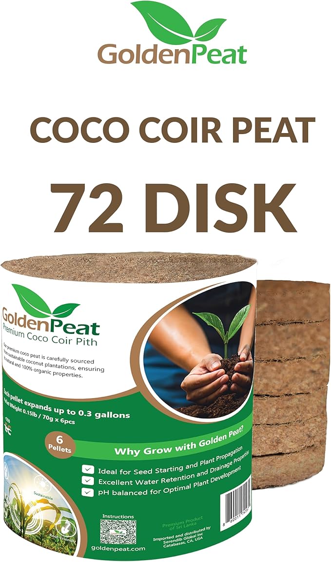 Low EC (<0.5) Coco Peat Seed Starting Mix Pods (94 mm - 72 Pack) for Seedlings. Compressed Seed Starting Pellets, Seed Starter Pods for Seedlings, Indoor/Outdoor Plants, Herbs, Vegetables & Flowers
