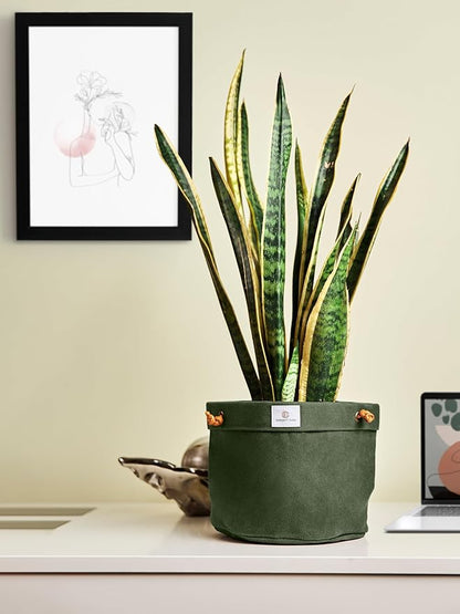 Waxed Canvas Handmade Hanging Planter for Indoor/Outdoor Plants, Hanging Basket Plant Holder Forest Green with Hook