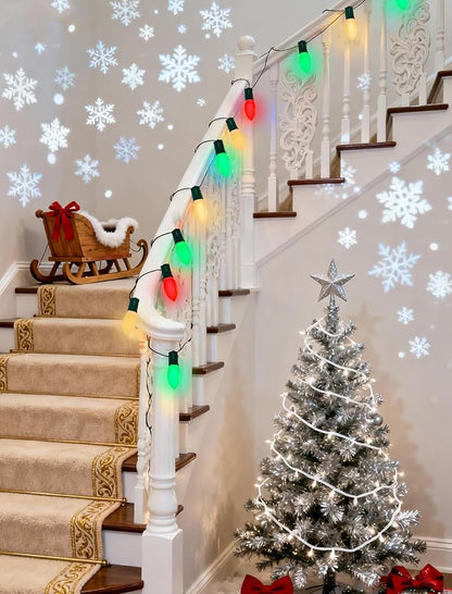 C9 LED Christmas Lights Outdoor, 25Ft Outdoor Christmas Decorations String Lights with 26 C9 LED Red White Green Bulbs, Hanging Vintage Christmas Light for Garden Party Porch Pathway Roofline