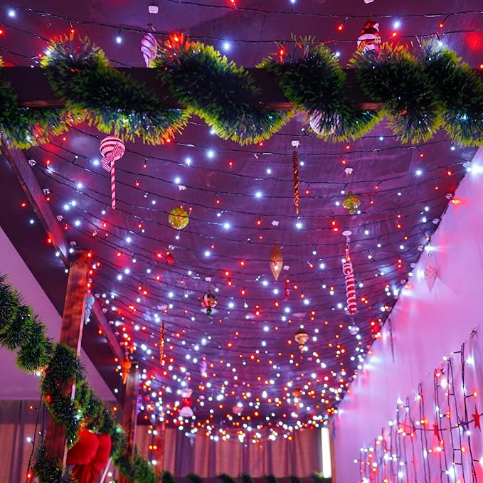 YEGUO 66ft 200 LED Christmas Lights Outdoor Waterproof, 8 Modes Purple String Lights Plug in, Green Wire Twinkle Tree Lights Indoor with Timer Memory