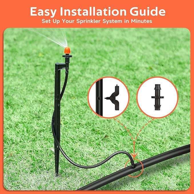 90 Degree Irrigation Sprinkler Heads: Micro Sprinkler Nozzle on 12 Inch Stake with 1/4" Tubing - Drip Spray Emitters for Garden Irrigation System (20 Pack)