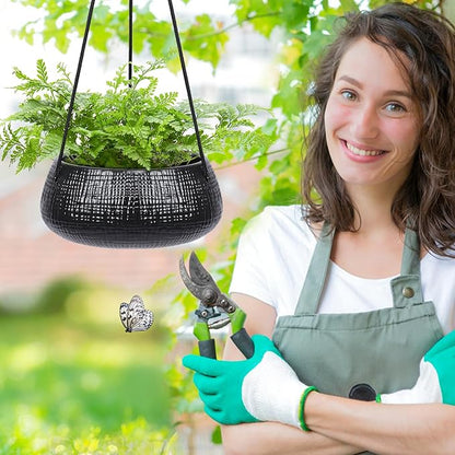 8 Inch Hanging Planters for Indoor Plants - Small Hanging Flower Pots with Drainage Holes Round Ceramics Hanging Plant Pots Black