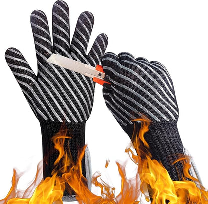 HandLove BBQ Gloves, Oven Gloves with Fingers –1472℉ Heat Resistant Gloves for Grilling | Aramid Retardant Non-Slip Grip, Bamboo-Lining Fire, Black,M