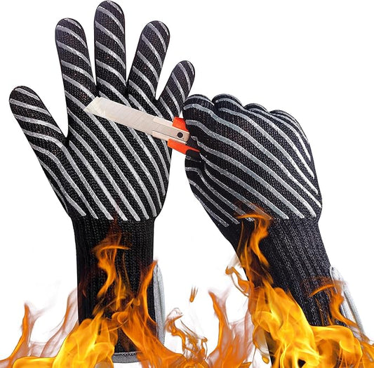 HandLove BBQ Gloves, Oven Gloves with Fingers –1472℉ Heat Resistant Gloves for Grilling | Aramid Retardant Non-Slip Grip, Bamboo-Lining Fire, Black,M