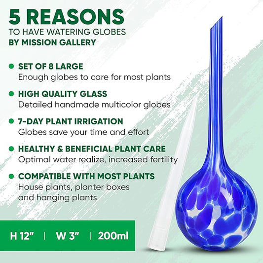 Plant Watering Globes Set of 8 - Large Self Watering Globes for Indoor & Outdoor Plants - Multicolored, Automatic, Glass Watering Bulbs for Daily Use, Plant Watering Devices
