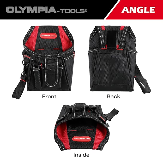 Olympia Tools 7 Pocket Tool Pouch with Belt Clip, Black & Red