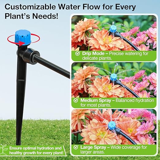 MIXC Quick Connector Drip Emitters for 1/4" Tubing, Adjustable Flow, 360° Fan-Shaped Sprayer (Drip Emitter Stream, 40 Packs)