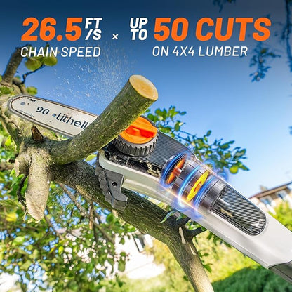 Litheli 20V Pole Saw Battery Powered for Tree Trimming, 8'' Electric Cordless Pole Chain Saw with 2.5Ah Battery for Tree Trimming 28ft/s Cutting Speed for Branch Cutting, Trimming, Pruning