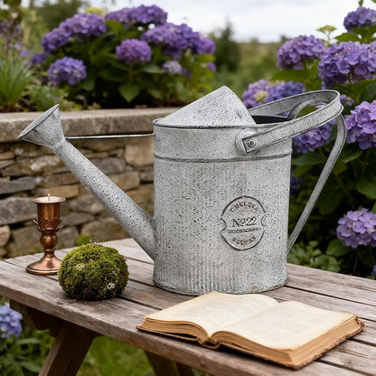 Vintage Metal Watering Can with Chelsea No.22 Design Garden Decorative Watering Pot Farmhouse Waterer for Home Indoor Outdoor Garden Balcony Courtyard (Gray#2)