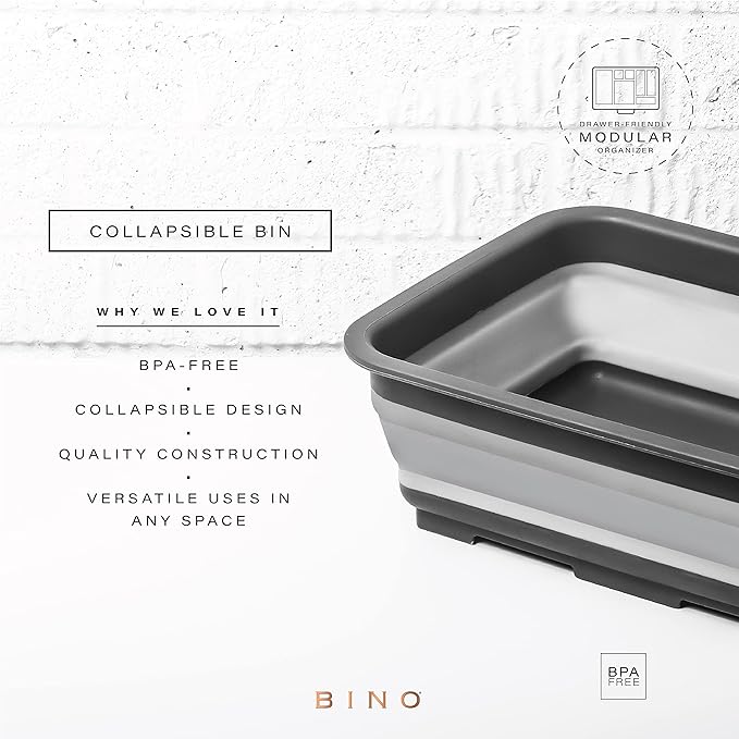 BINO Collapsible Wash Basin - Grey | Portable Dish Tub | Kitchen | Camping | Sink | Home Essentials | Baby Travel | Folding Dish Pan for Maximum Space Saving