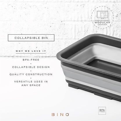 BINO Collapsible Wash Basin - Grey | Portable Dish Tub | Kitchen | Camping | Sink | Home Essentials | Baby Travel | Folding Dish Pan for Maximum Space Saving