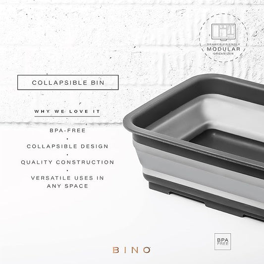 BINO Collapsible Wash Basin - Grey | Portable Dish Tub | Kitchen | Camping | Sink | Home Essentials | Baby Travel | Folding Dish Pan for Maximum Space Saving