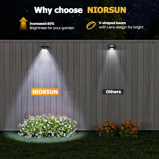 NIORSUN Solar Fence Lights,12 Pack Solars Deck Light,RGB Color,Outdoor Bulb Waterproof Led IP65,Outdoor Fence Light,Power Patio Lamp with Lenses for Outside/Backyard/Railing/Yard(Black)