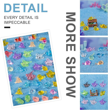 100 Pieces Luminous Mini Sea Animal Little Turtle Seal Carp Manta Ray Statue Glowing Tiny Sea Animal Garden View Aquarium DIY Hide and Seek Prank Cake Decorating Set