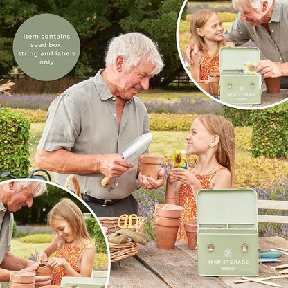 Seed Storage Box – Metal Seed Packet Organizer with Garden String and Bamboo Plant Labels. Seed Container Storage delivering complete Seed Saving Organization for every Garden Lover.