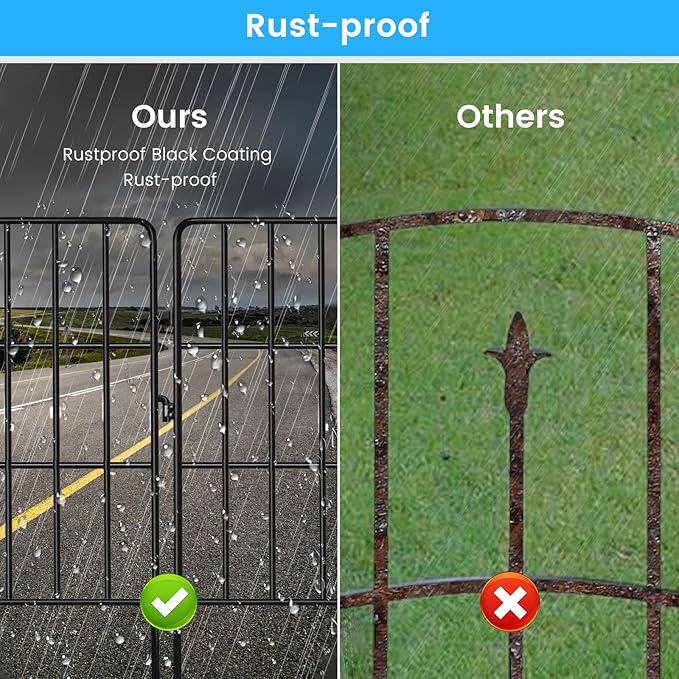 Decorative Garden Fence 24 Pack, 24 Ft (L) X 24 in (H) Black Square Rustproof Metal Fence, Animal Barrier Fence for Small Dog, Outdoor Flower Bed Landscape Decor for Yard