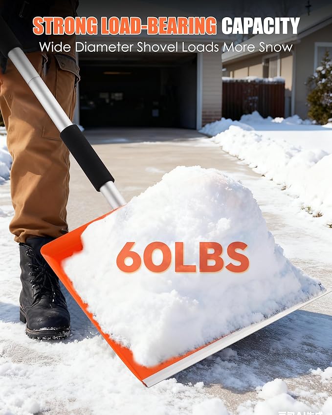 Snow Shovel for Driveway, 43" to 50" Retractable and Detachable Lightweight Plastic Snow Shovel with Sharp Blade and Non-Slip Foam Handle.Suitable for Women, Seniors