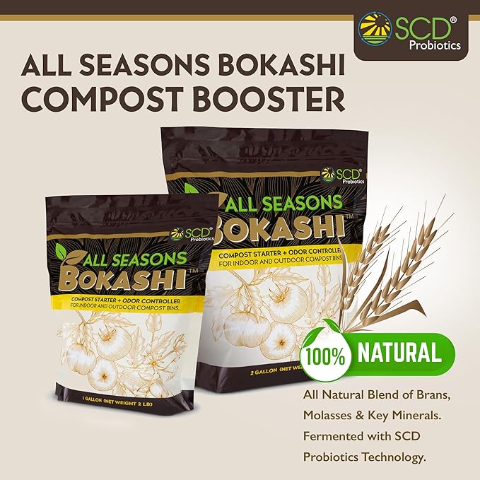 All Seasons Bokashi Compost Starter - 2 lbs (1 Gallon) 6.6 lbs Dry Bokashi Bran for Kitchen Compost Bin, Compost Pet and Food Waste Easily with Low Odor, (3 Pack) by SCD Probiotics