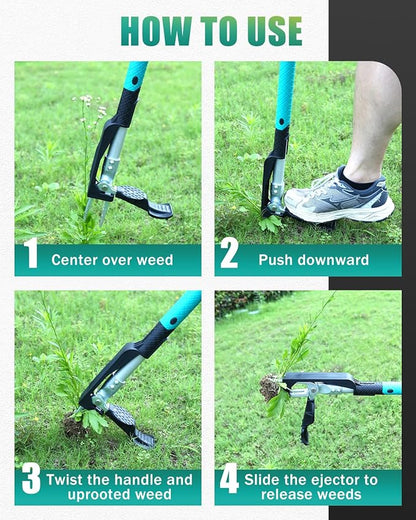 Breeze Touch 39" Weed Pulling Tool, 4-Claw Detachable Weed Puller Tool with Long Handle Adjustable, Heavy Duty Stand Up Weeder Weeding Tool for Lawn, Yard, Garden, Dandelion Picker, Weed Remover