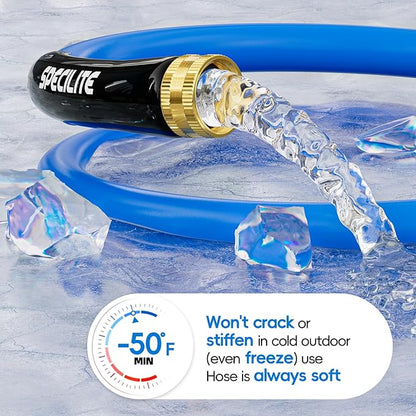 SPECILITE Female to Female Hot/Cold Garden Water Hose 20 ft x 3/4 Inch for Hose Reel, -50℉To 190℉, Heavy Duty, Flexible, Burst 605 Psi, Rubber Extension Pipe with 3/4" Brass Fittings