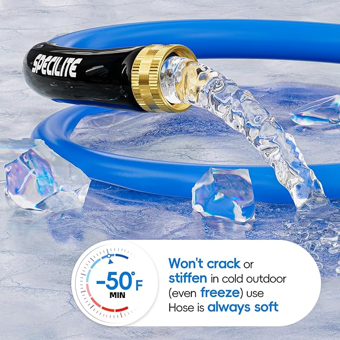 SPECILITE Female to Female Hot/Cold Garden Water Hose 5 ft x 3/4 Inch for Hose Reel, -50℉To 190℉, Heavy Duty, Flexible, Burst 605 Psi, Rubber Extension Pipe with 3/4" Brass Fittings