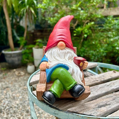 Drinking Coffee Faceless Garden Gnome Statue Decoration 7.1" Figurine Ornament for Indoor Outdoor Home Patio Yard Lawn