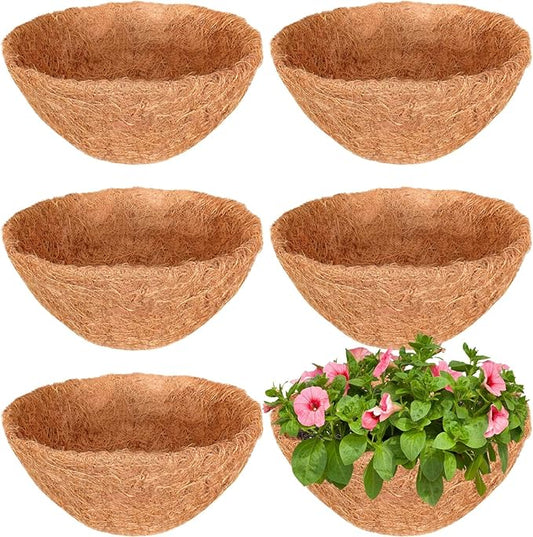 Halatool 6PCS 14 Inch Coco Fiber Liners - 100% Natural Coconut Fiber for Planters, Round Hanging Basket Liners for Flowers, Vegetables