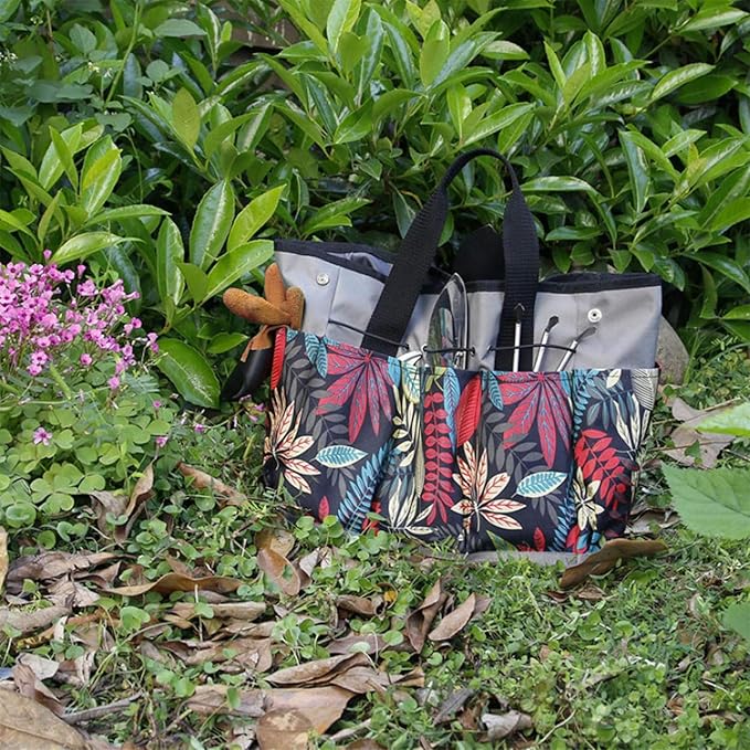 Garden Tool Bag Maple Leaf Gardening Bag with 8 Pockets Canvas Garden Tote Bag Women Men Garden Plant Tool Storage Bag (Tools NOT Included)