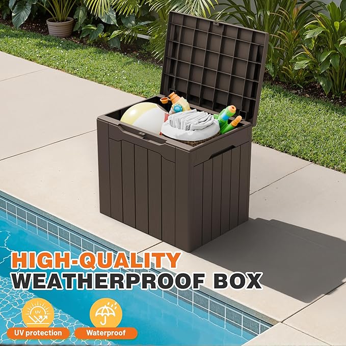 32 Gallon Deck Box Outdoor Indoor Waterproof Storage Box for Patio Furniture, Pool Accessories, Garden Tools, and Cushion Storage, Brown