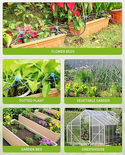 32.8FT Quick-Connect Drip Irrigation Kit, Garden Watering System DIY Automatic Irrigation Equipment Set for Lawn Raised Bed Greenhouse Plant Watering with 1/4'' Tubing, Drip Emitters, Connectors
