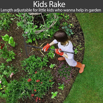 Bow Rakes for Lawns, 17 Prongs 17" Wide Heavy Duty Metal Garden Rake Long Handle 50", Adjustable Rock Yard Thatch Rake for Leaves Gardening Loosening Soil Mulch Gathering Leaf