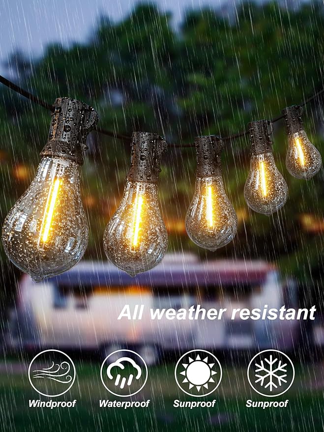 DAMAING LED String Lights Outside 36FT Weatherproof Patio Lights with 22 shatterproof dimmable Bulbs 2200K, Energy Saving Outdoor Lighting for Wedding,Party,Holiday,Backyard,2200K Black Cord.