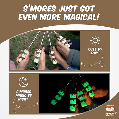 THE S'MORES COMPANY - Glow in the Dark Marshmallow Roasting Sticks - Set of 4 Rotating Smores Sticks - Telescoping Extra Long Marshmallow Sticks for Fire Pit, Campfire & Bonfire - Camping Accessories