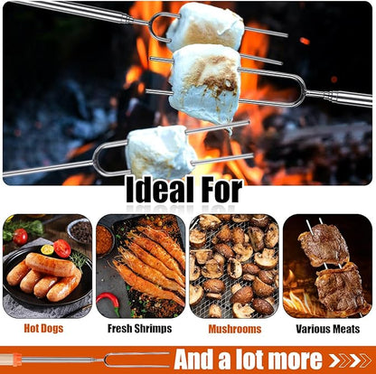 Briout Extendable Stainless Steel Roasting Sticks - Smores Sticks for Fire Pit Long 32 Inch, Smore Skewers Hot Dog Fork Campfire Accessories, Camping Essentials for S'mores - 15 Pack