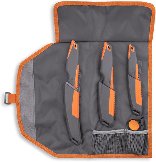 OUTDOOR EDGE VANTEX 4-Piece Roll Pack Hunting Knife Set - Includes Drop-Point, Boning, Caping Knives & Sharpener - Great Elk and Deer Field Dressing Processing Kit for Hunters