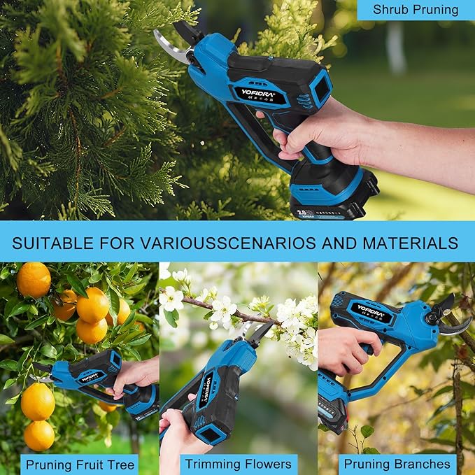 Electric Pruning Shears, 1.77" Cutting Diameter Cordless Pruning Shears with LED Display & SK5 Blade, Brushless Motor Electric Pruner Garden Tool with Charger, 2.0mAh Battery*2 for Garden Tree Branch