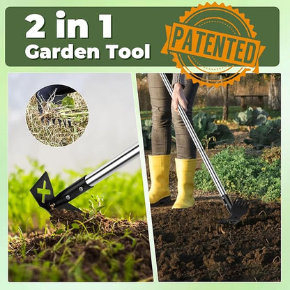 Weed Puller Tool with Long Handle, 60" Manual Weeding Tools Gardening, 2 in 1 Hand Weed Rake and Hoe Garden Weeder Tool, Uprooting Pulling Weed Remover Tool for Yard, Patio, Lawn and Garden