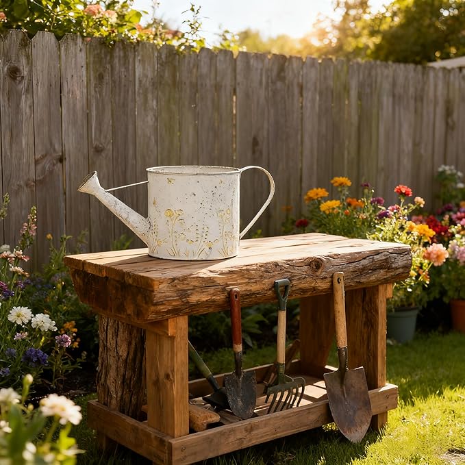 Vintage Metal Watering Can with Floral Embossed Design Garden Distressed White Decorative Watering Pot Planter Rustic Farmhouse Waterer for Home Indoor Outdoor Garden Balcony Courtyard (White#2)