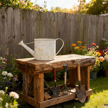 Vintage Metal Watering Can with Floral Embossed Design Garden Distressed White Decorative Watering Pot Planter Rustic Farmhouse Waterer for Home Indoor Outdoor Garden Balcony Courtyard (White#2)